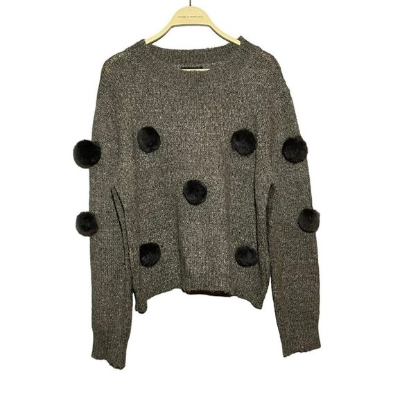 Cliche Wool Sweater Jumper Pom Pom Popcorn Women Size L Party Funky Fluffy Ball - Picture 1 of 10